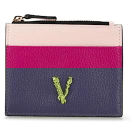 Versace-Versace Virtus Bicolor Leather Card Coin Case-Purple