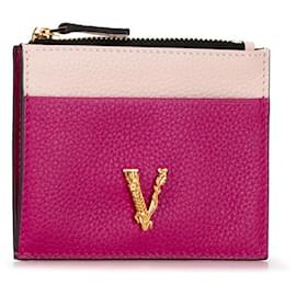 Versace-Versace Virtus Bicolor Leather Card Coin Case-Purple