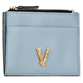 Versace-Versace Virtus Leather Card Coin Case-Blue