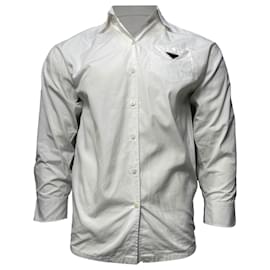 Prada-Prada Logo Detail Poplin Shirt in White Cotton-White