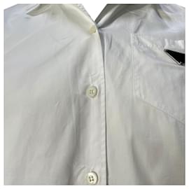 Prada-Prada Logo Detail Poplin Shirt in White Cotton-White