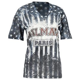 Camiseta de cuello redondo de gran tamaño a rayas Balmain en algodón multicolor Multicolor
