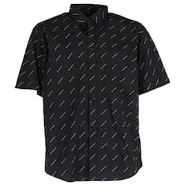 Balenciaga- Balenciaga All Over Logo Short Sleeve Shirt in Black Cotton-Black