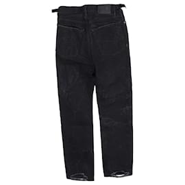 Balenciaga-Jeans de perna larga de cintura alta desgastados em denim preto da Balenciaga-Preto