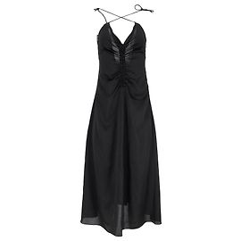 Sandro Paris Midi-Rüschenspaghetti-Trägerkleid aus schwarzem Polyester Schwarz