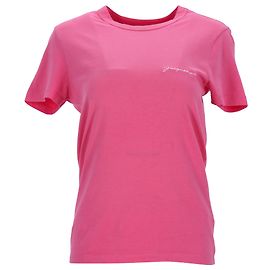 Camiseta de algodão rosa com logo bordado Jacquemus Rosa