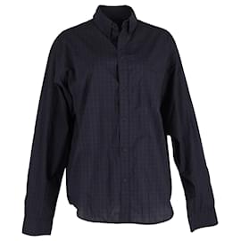 Balenciaga-Balenciaga Checked Flannel Shirt In Navy Blue Cotton-Black