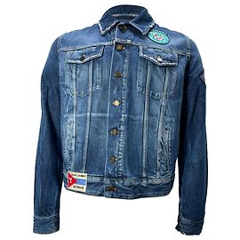 Giacca Patch Saint Laurent in denim di cotone blu Blu Blu chiaro