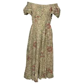 Ulla Johnson-Ulla Johnson Off Shoulder Midi Length Dress in Floral Print Cotton-Other