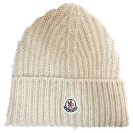 Moncler Wool Knit Cap Hat Beige Unisex Brown Beige