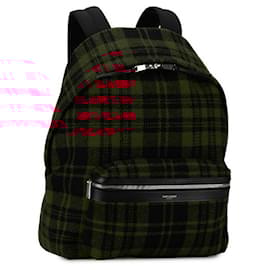 Yves Saint Laurent-Saint Laurent Wool Leather Check Backpack-Red