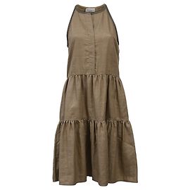 Braunes Leinenkleid mit Monili-Kette von Brunello Cucinelli Braun Rot