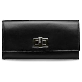 Fendi-Fendi Peekaboo Portefeuille Long en Cuir Noir Or-Noir
