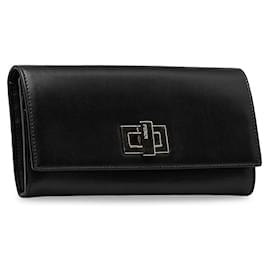 Fendi-Fendi Peekaboo Leather Long Wallet Black Gold-Black