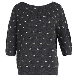 Verzierte weite Hals Pullover aus grauer Wolle von Dries Van Noten Grau
