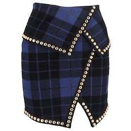 Balmain Checkered Mini Skirt Blue Wool Other