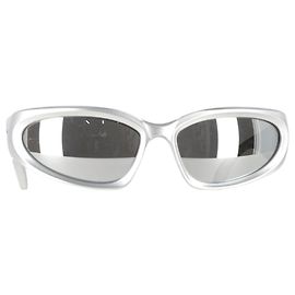 Balenciaga Swift Oval Sunglasses in Silver Polyamide Silvery Metallic