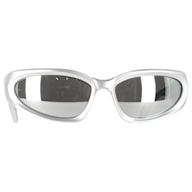 Balenciaga-Balenciaga Swift Oval Sunglasses in Silver Polyamide-Silvery,Metallic