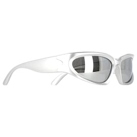 Balenciaga-Balenciaga Swift Oval Sunglasses in Silver Polyamide-Silvery,Metallic