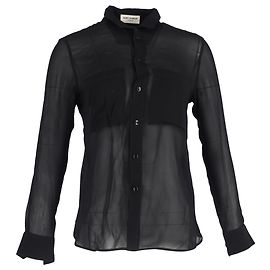 Camicia trasparente a maniche lunghe Saint Laurent in seta nera Nero