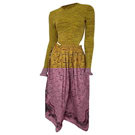 Ulla Johnson-Ulla Johnson Marcellina Cutout Ribbed-Knit Printed Taffeta Midi Dress In Yellow Polyester-Yellow