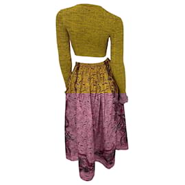 Ulla Johnson-Ulla Johnson Marcellina Cutout Ribbed-Knit Printed Taffeta Midi Dress In Yellow Polyester-Yellow