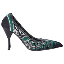 Prada- Prada Printed Knit Pointed Pumps in Green and Black Polyester-Green