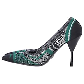 Prada- Prada Printed Knit Pointed Pumps in Green and Black Polyester-Green