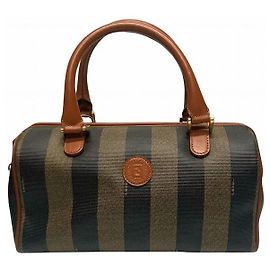 Fendi Pequin Mini Boston Leather Bag Brown