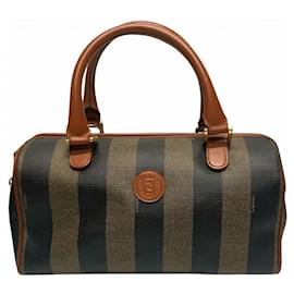 Fendi-Fendi Pequin Mini Boston Leather Bag-Brown