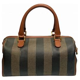 Fendi-Fendi Pequin Mini Boston Leather Bag-Brown