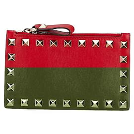 Valentino Garavani-Valentino Rockstuds Leather Coin and Card Case-Red