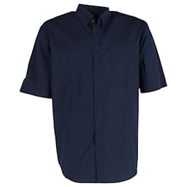 Balenciaga- Balenciaga Embroidered B and Logo Print Shirt in Navy Blue Cotton-Blue,Navy blue