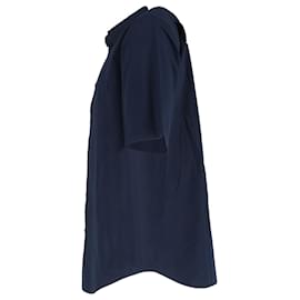Balenciaga- Balenciaga Embroidered B and Logo Print Shirt in Navy Blue Cotton-Blue,Navy blue