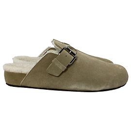 Isabel Marant Mirvin Shearling-Lined Clogs in Beige Suede Brown Red