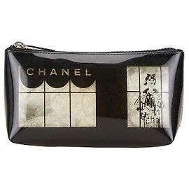 Chanel Skeleton Window Clear Cosmetic Pouch Black
