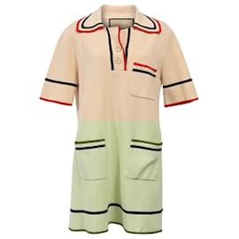 Gucci-Gucci Trimmed Fine-Knit Polo Dress In Cream Cotton-White,Cream