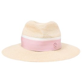 Maison Michel Henrietta Fedora Hat in Beige Straw Beige