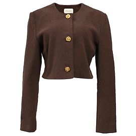 Blazer cropped em algodão marrom com detalhes em flow da Magda Butrym Marrom