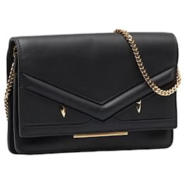 Fendi-Fendi Leather Bag Bugs Monster Wallet Chain-Black