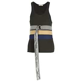 Céline- Celine Knitted Belted Tank Top in Olive Viscose-Green,Olive green