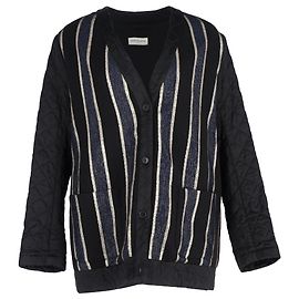 Gestreifte gesteppte Button-Down-Jacke von Dries Van Noten aus schwarzer Wolle Schwarz