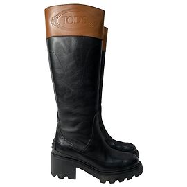 Tod's Two-Tone Knee Boots in Black Leather Brown