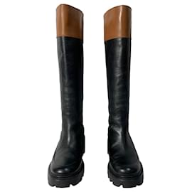 Tod's-Tod's Two-Tone Knee Boots in Black Leather-Brown