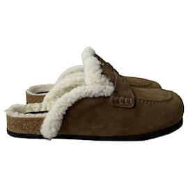 JW Anderson-JW Anderson Shearling Loafer Mules in Brown Suede-Brown