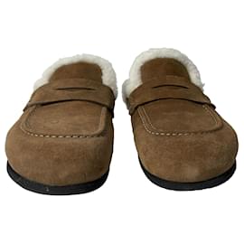 JW Anderson-JW Anderson Shearling Loafer Mules in Brown Suede-Brown
