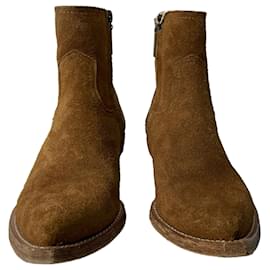 Saint Laurent-Saint Laurent Lukas Chelsea Boots in Brown Suede-Brown,Red