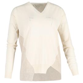 Stella Mc Cartney Suéter de lã creme com decote V assimétrico Stella McCartney Branco Cru