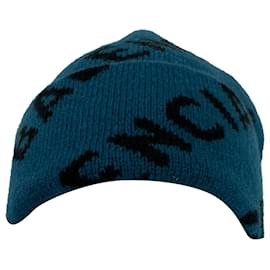 Balenciaga-Gorro de lã azul com logo Balenciaga em toda a superfície-Azul,Azul marinho