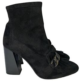 Stuart Weitzman Suede Chain-Link Accents Ankle Boots in Black Suede Black